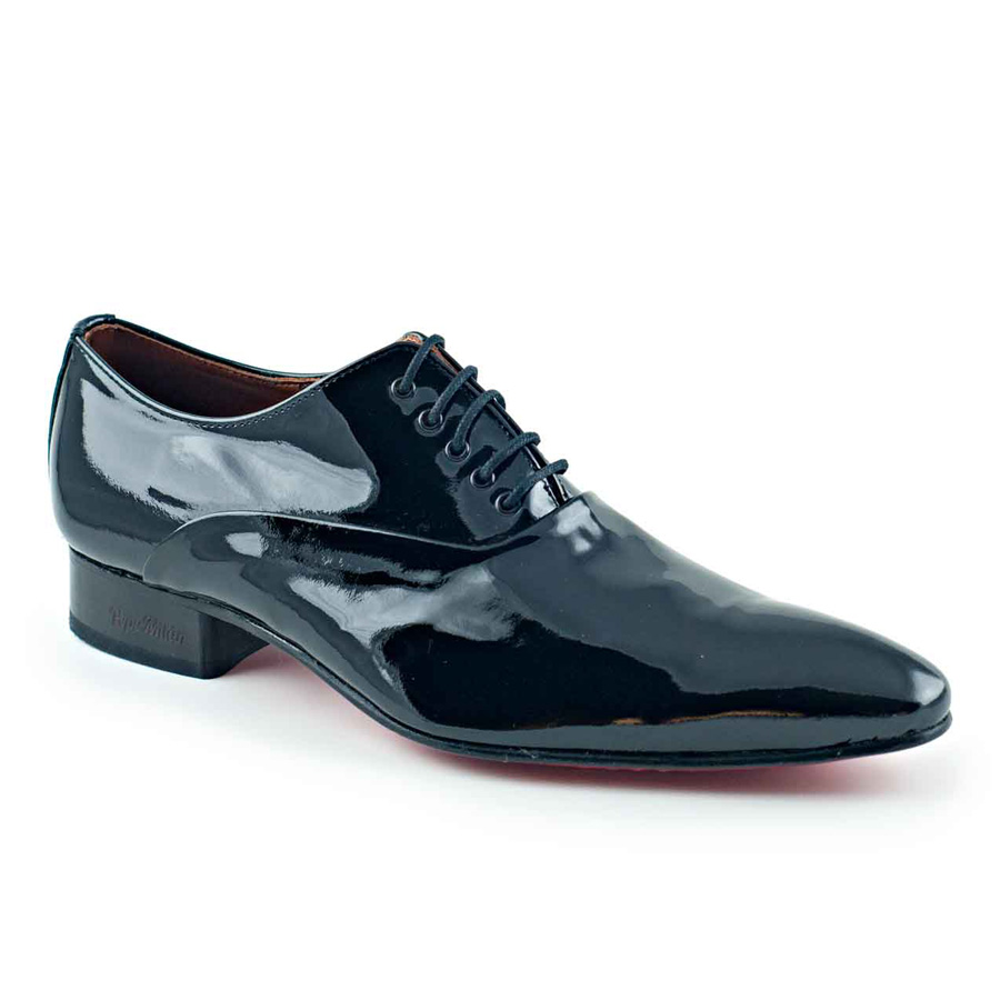 Zapatos de vestir con punta de ala Oxford de charol negro para hombre